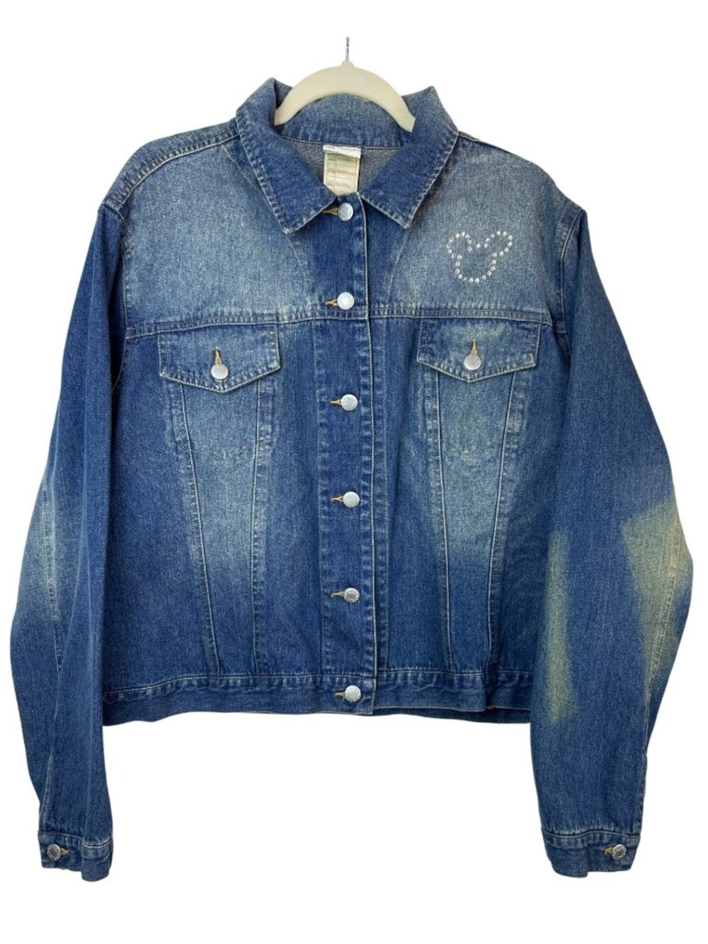 Vtg Disney Direct Denim Jacket Women's XXL Mickey Mouse Rhinestone Faded Wash